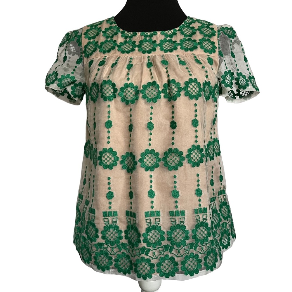 ANTHRO Leifsdottir Sheer Embroidered Floral Blouse with Exposed Zipper